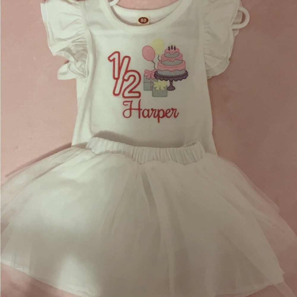 White Ruffled Sleeve Dress with Cupcake Design